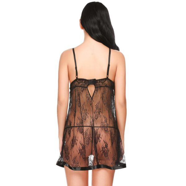 Women’s mid-thigh babydoll dress with lace and frill details for a sophisticated and feminine sleepwear look.